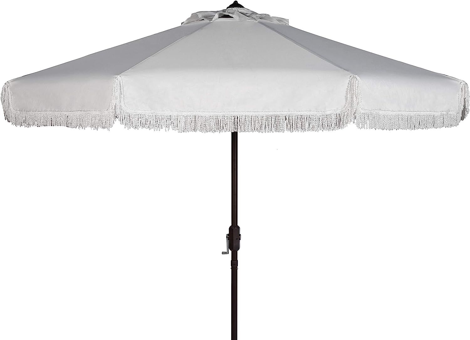 Safavieh PAT8008C Collection Milan Fringe 9Ft Crank Outdoor Push Button Tilt Umbrella, White/Whit... | Amazon (US)