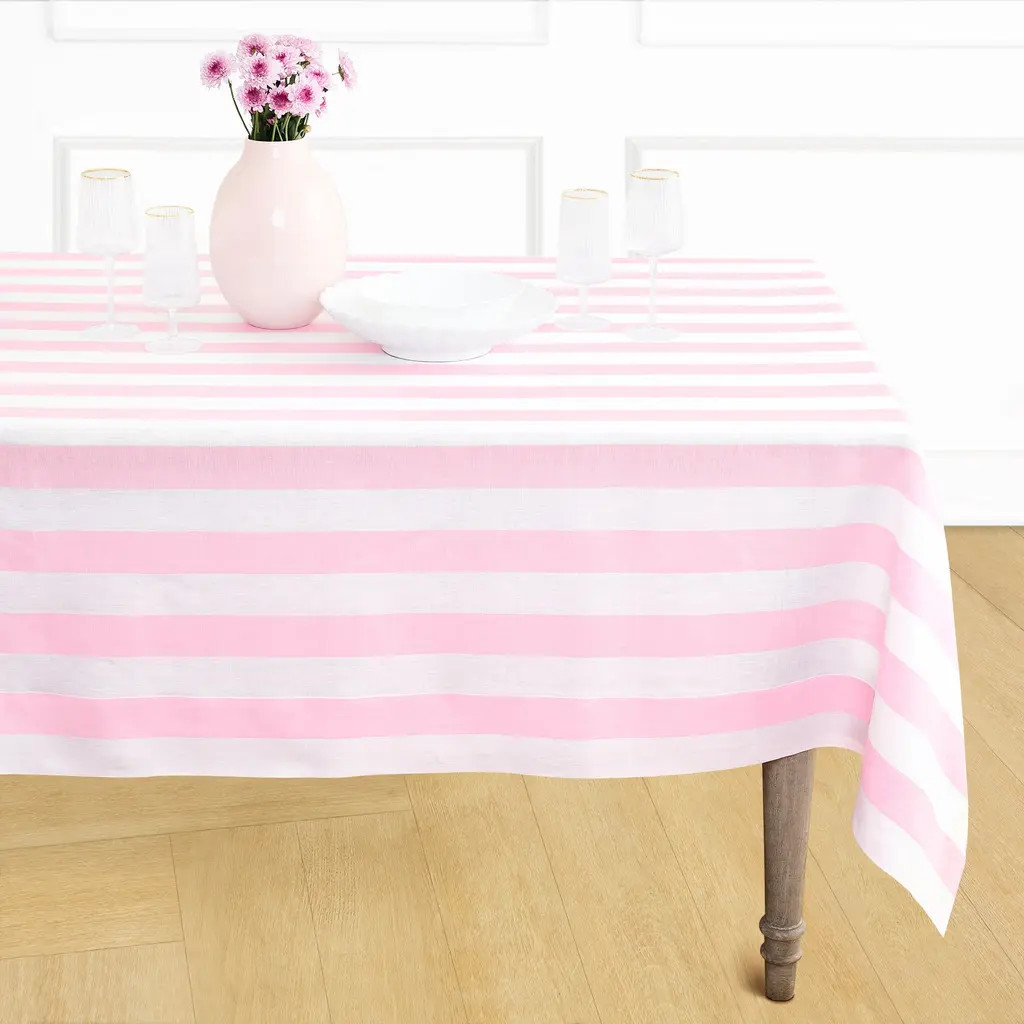 Solino Home Linen Tablecloth for Spring and Easter - Cabana Stripe, 60 x 156 in Cherry Blossom And White at Nordstrom, Size Large | Nordstrom