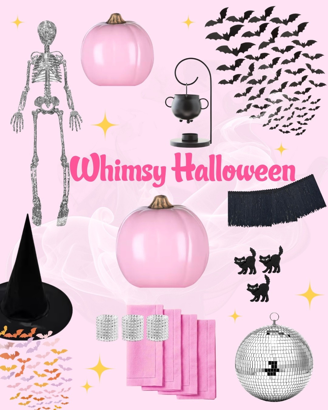 A very Whimsical Halloween!💖🪩✨🖤
From disco skeleton, to pink pumpkins, fun sprinkles, and lots of fringe it’s going to be a fun one! Almost everything is on sale now too!