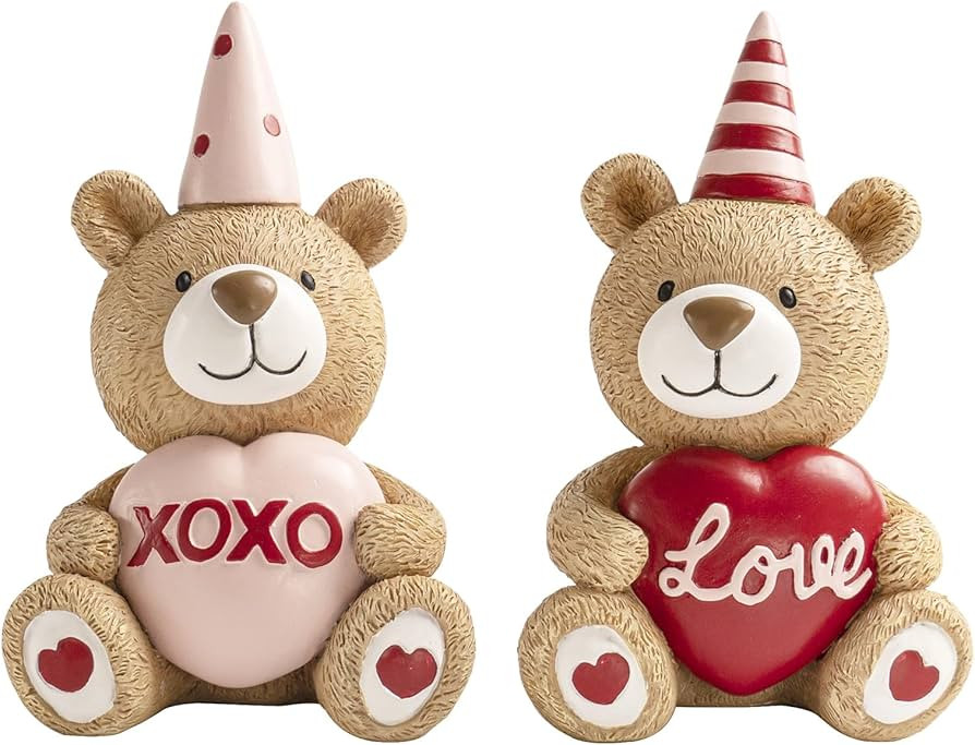 2 Pcs Valentines Day Figurines, Resin Small Teddy Bear Table Top Indoor Decorations for Home, Val... | Amazon (US)