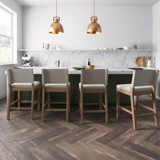 Nathan James Linus 36 in. Modern Upholstered Counter Height Bar Stool with Back and Solid Wood Le... | The Home Depot