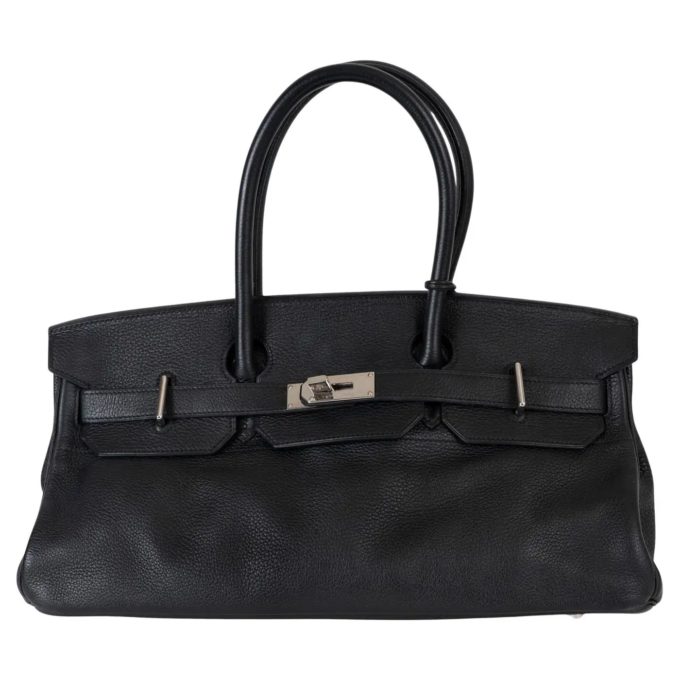 HERMES black Clemence leather JPG SHOULDER BIRKIN 42 Bag Phw | 1stDibs
