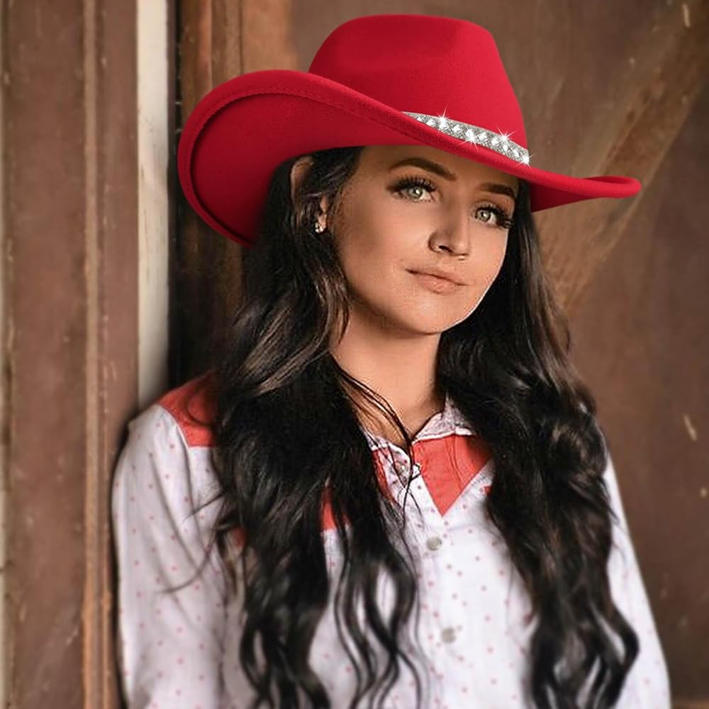 DRESHOW Western Cowboy Hat for Women and Men Wide Brim Glitter Cowboy Cowgirl Hat with Rhinestone... | Amazon (US)
