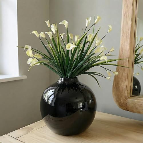 Willowy 7.5 Inch Large Black Ceramic Vase with Glossy Finish - Black Vases for Centerpieces, Vase... | Amazon (US)