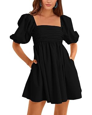 Ebifin Womens Square Neck Dresses Half Puff Sleeve High Waist A-Line Casual Backless Smocked Shor... | Amazon (US)