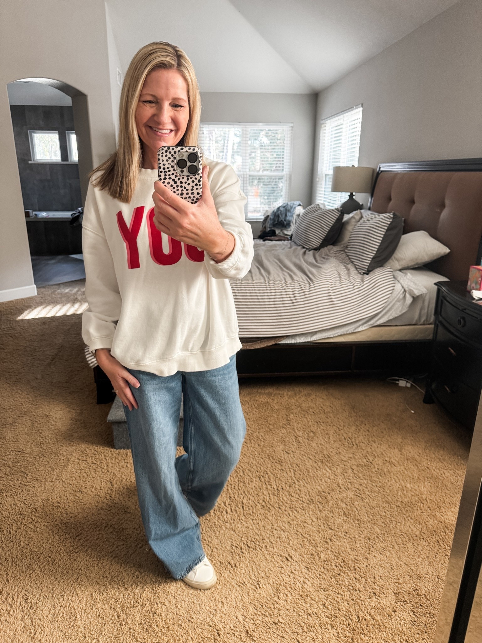 Cozy and festive Sunday outfit of the day. My Old Navy graphic sweatshirt is from last year but I linked a cute current option. 

My Abercrombie wide leg jeans are currently on sale and come in multiple wash options. 

#LTKSaleAlert #LTKHoliday #LTKOver40
