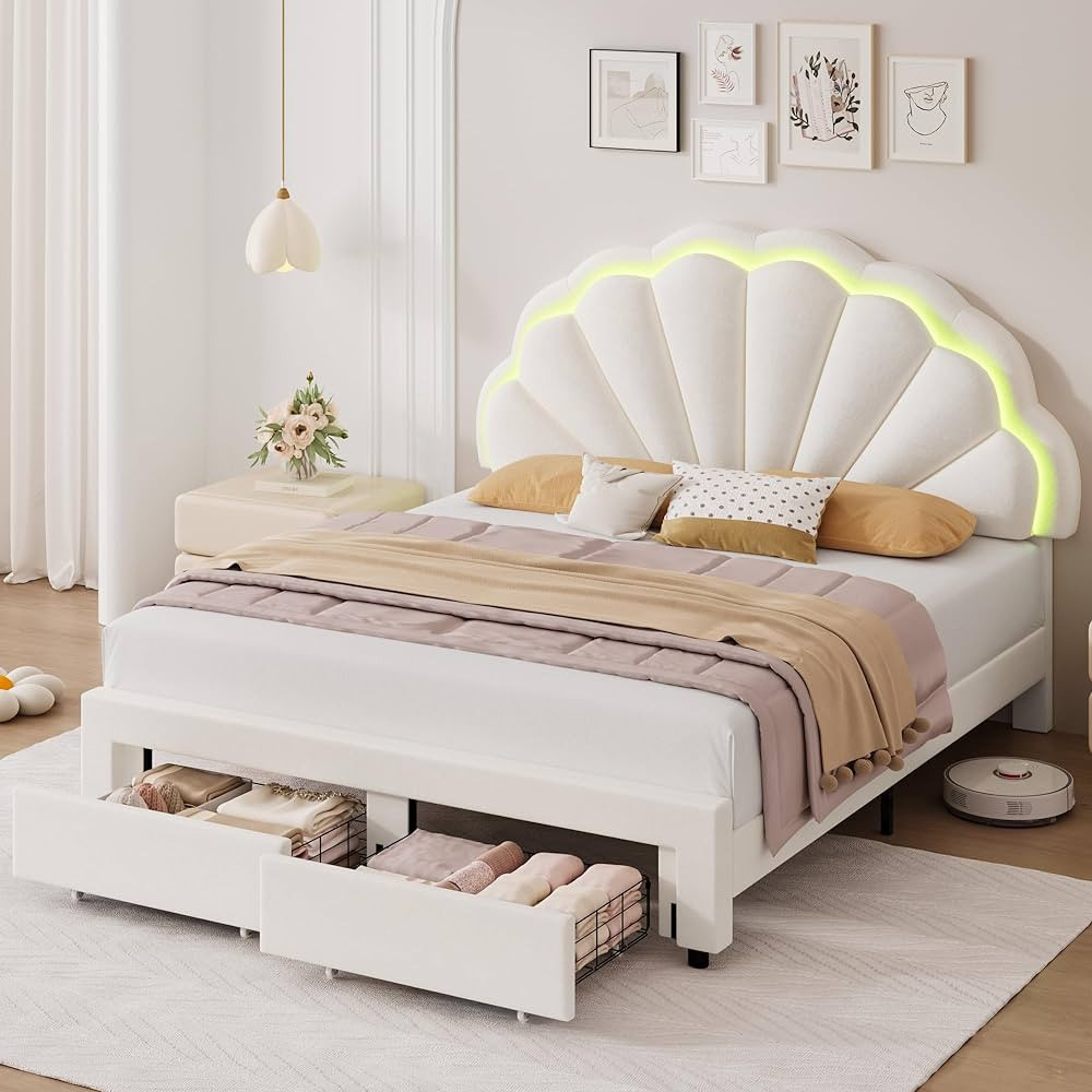 HIFIT Full Size Upholstered Smart LED Bed Frame with 2 Storage Drawers and Adjustable Chic Double... | Amazon (US)
