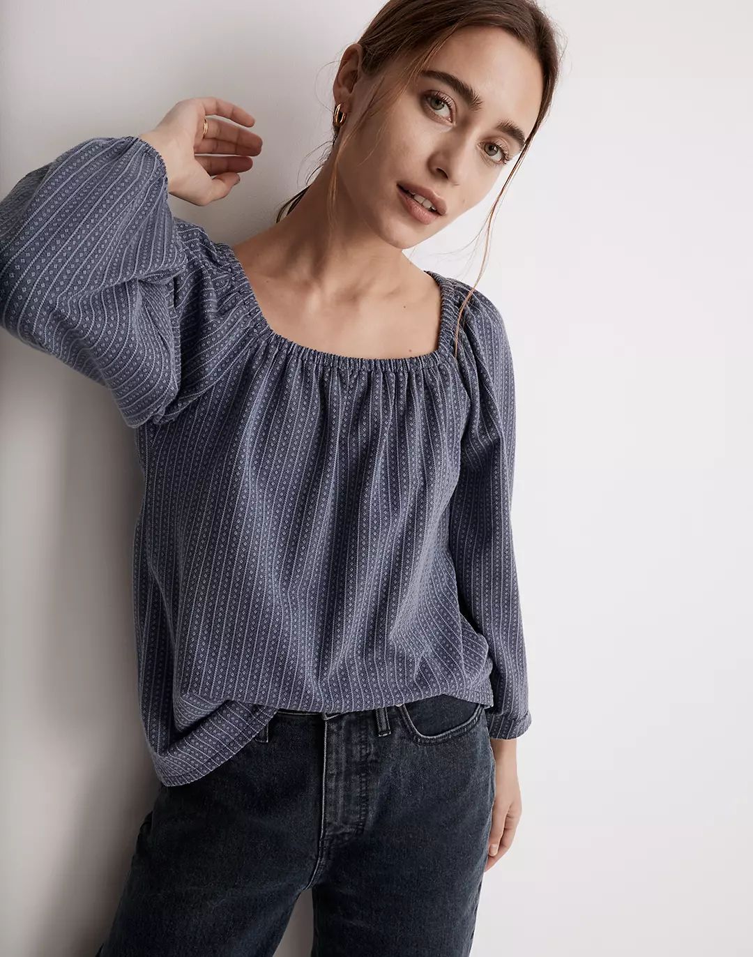 Jacquard Square-Neck Balloon-Sleeve Top | Madewell
