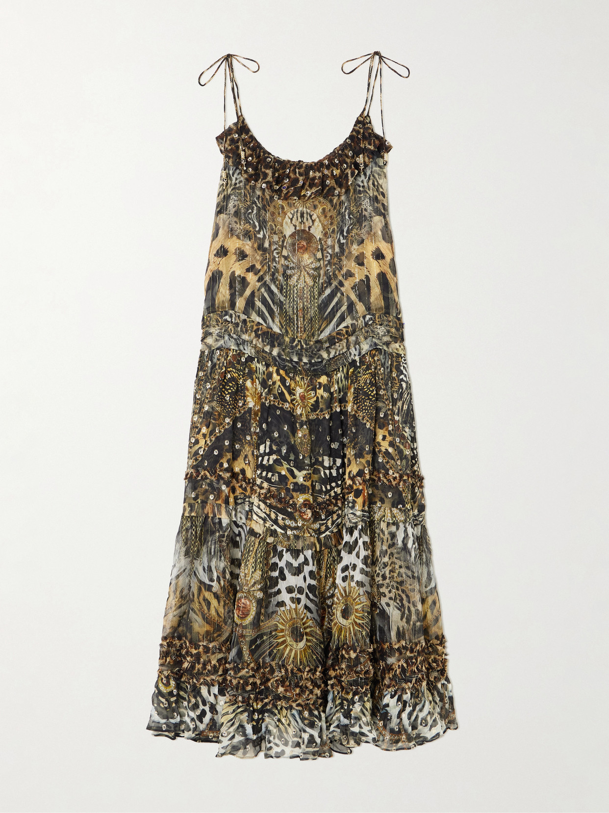 Camilla - Ruffled Tiered Leopard-print Embellished Fil Coupé Midi Dress - Multi | NET-A-PORTER (US)