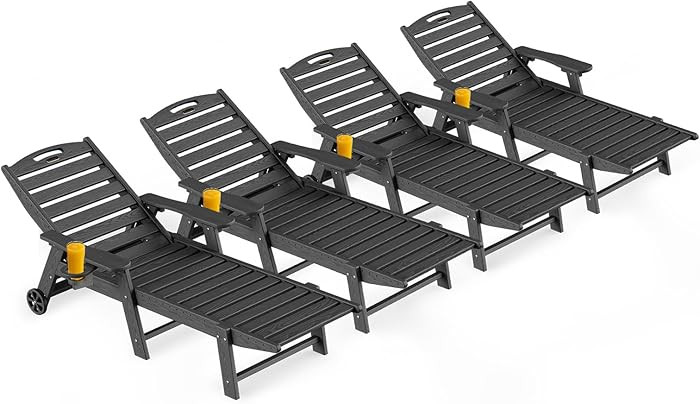 Outdoor Lounge Chair Set of 4, All Weather Patio Chaise Lounge Chair for Outside, HDPE Chair with... | Amazon (US)