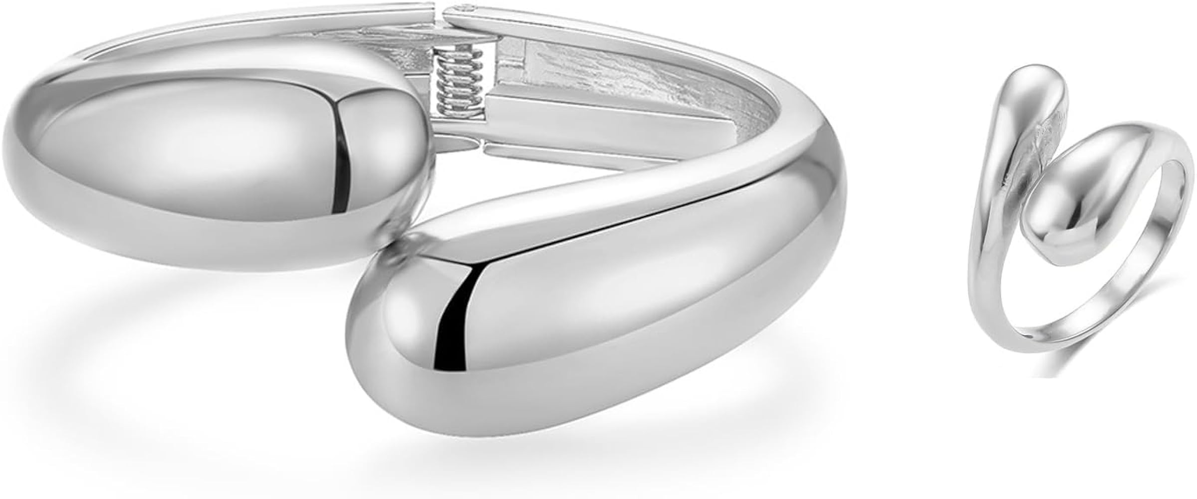 Silver Cuff Bracelet Bangle Plated Silver Chunky Statement Rings for Women Minimalist Trendy Silv... | Amazon (CA)