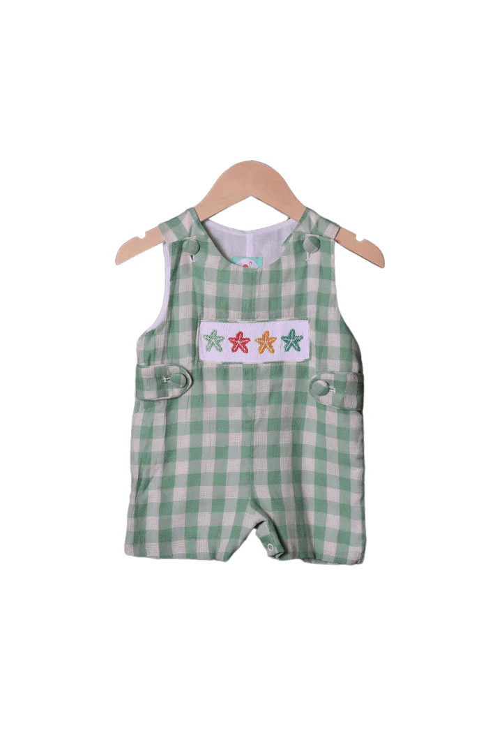 Smocked Starfish Mint Gingham Linen Jon Jon | The Smocked Flamingo