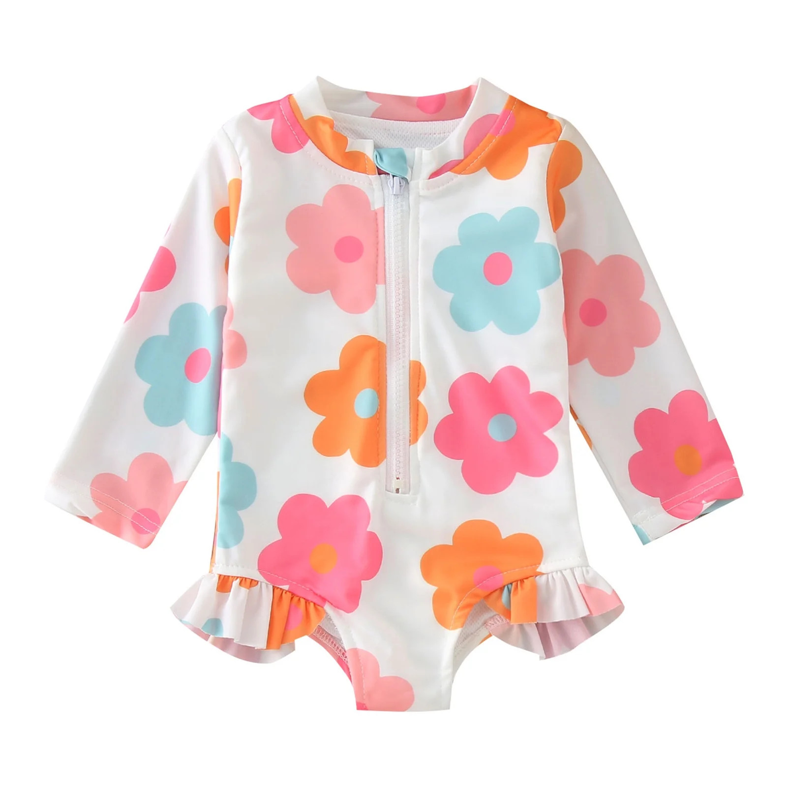 Summer Toddler Girls Long Sleeve Floral Prints 1 Piece Swimwear Beach Onesie Swimsuit Bikini,Size... | Walmart (US)