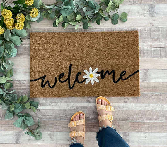 Daisy Doormat Flower Doormat Floral Door Mat Spring Welcome | Etsy | Etsy (US)