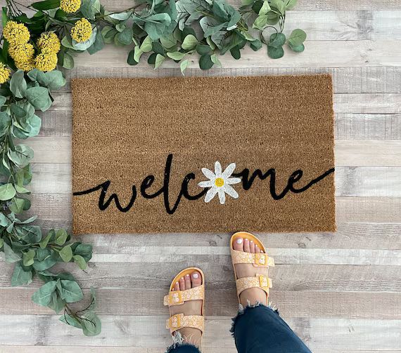 Daisy Doormat Flower Doormat Floral Door Mat Spring Welcome | Etsy | Etsy (US)