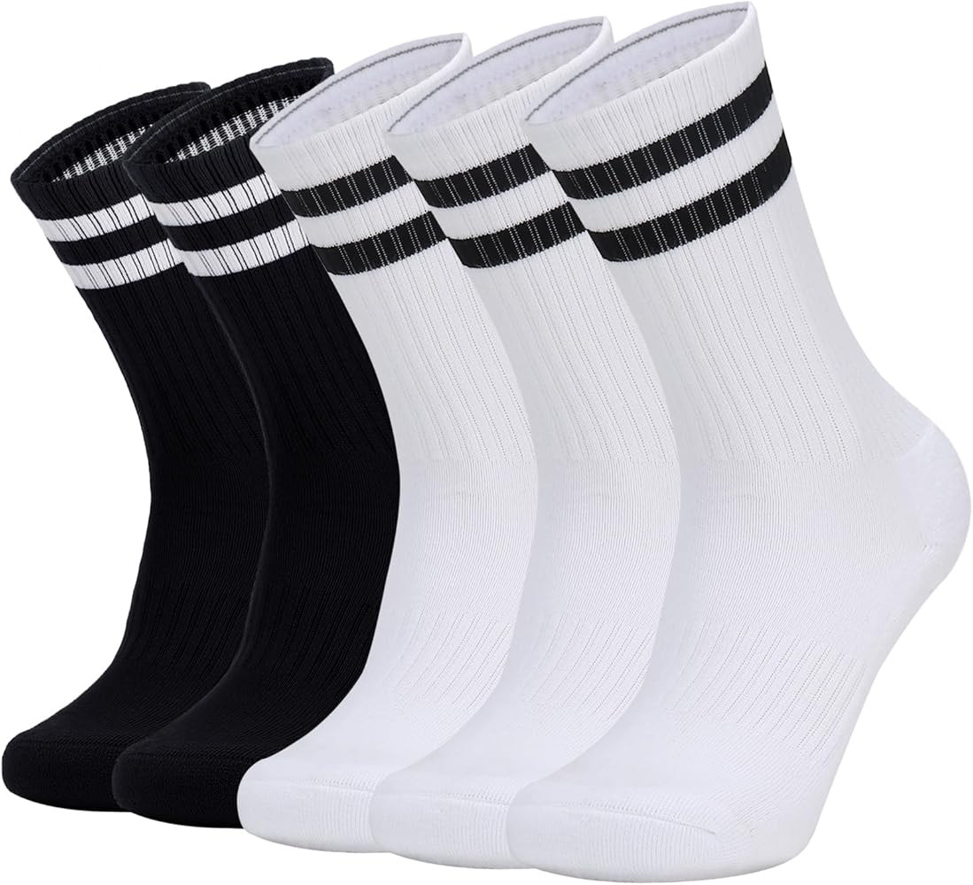 Ultrafun 5 Pairs Striped Crew Socks Cotton Cushioned Athletic Sports Running Socks for Men Women ... | Amazon (US)