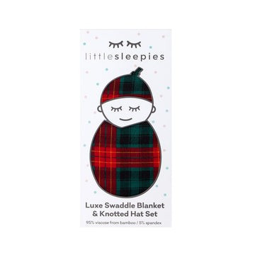 Tartan Bamboo Viscose Swaddle + Hat Set | Little Sleepies