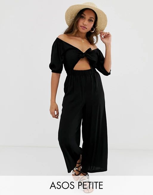 ASOS DESIGN Petite tea jumpsuit with puff sleeve and tie detail | ASOS US