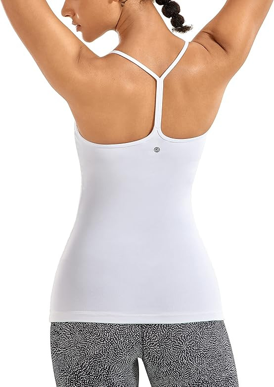 CRZ YOGA Women's Spaghetti Strap Workout Tank Tops with Built in Bra Sports Camisole Compression Lon | Amazon (US)