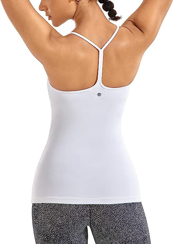 CRZ YOGA Women's Spaghetti Strap Workout Tank Tops with Built in Bra Sports Camisole Compression Lon | Amazon (US)