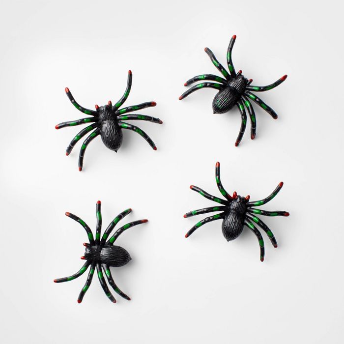 4ct 2.5&#34; Black/Green Spiders Halloween Decorative Props - Hyde &#38; EEK! Boutique&#8482; | Target