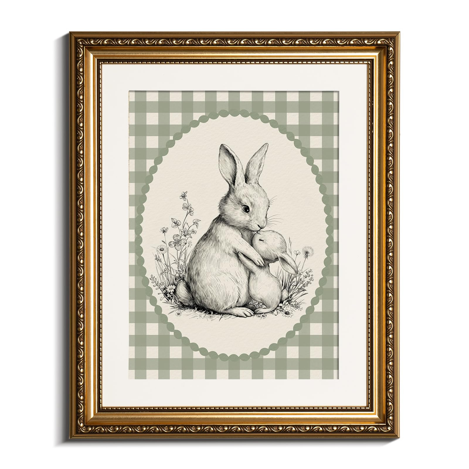 VIYYIEA Funny Easter Gold Framed Wall Art The Bunny's Warm Embrace Canvas Prints, Fairytale Home ... | Amazon (US)