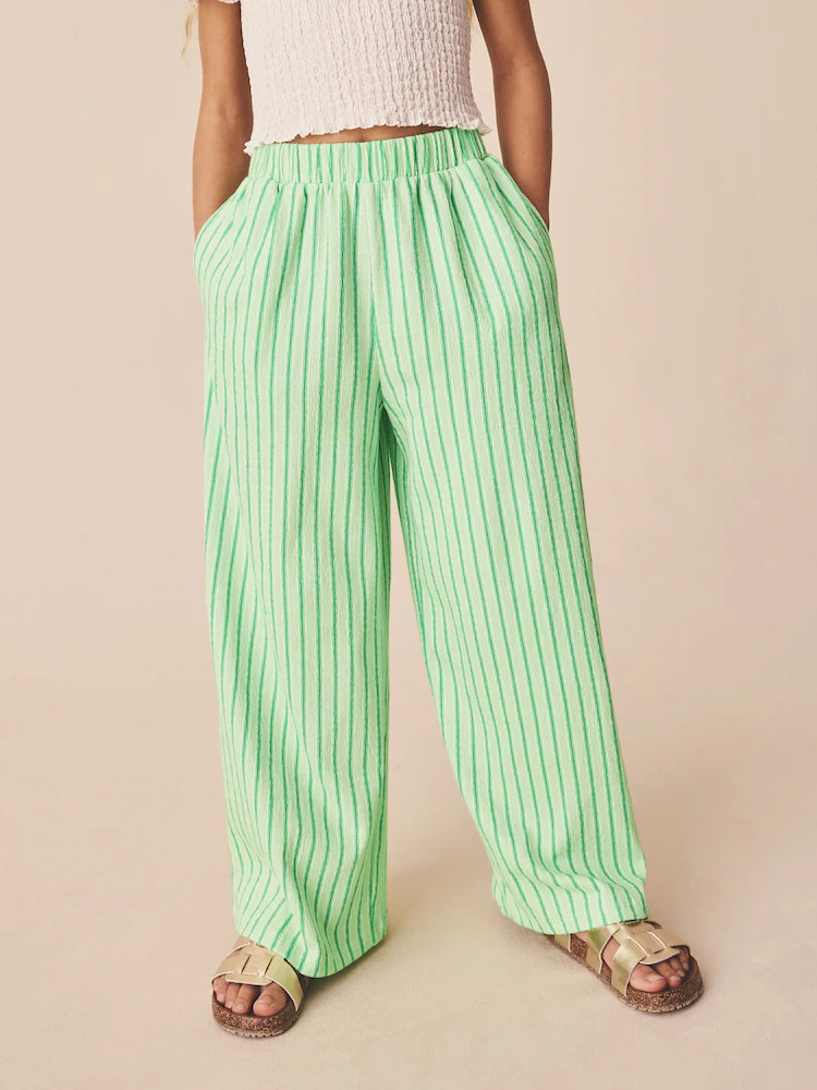 Green Stripe Wide Leg Textured Trousers (3-16yrs) | Next US