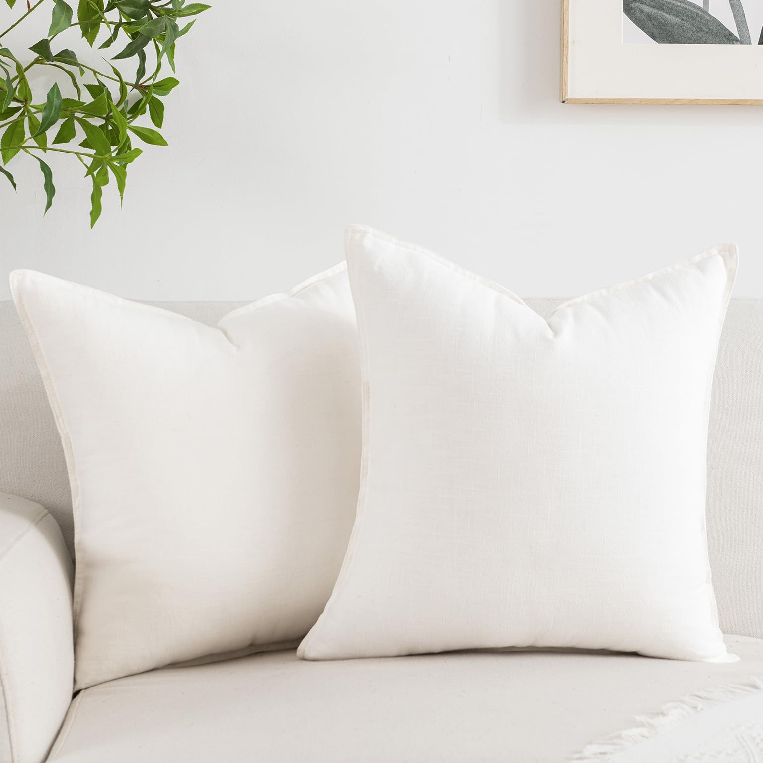 PANDICORN White Linen Pillow Covers 20x20 Inch Modern Farmhouse Boho Accent Decorations Set of 2 ... | Amazon (US)