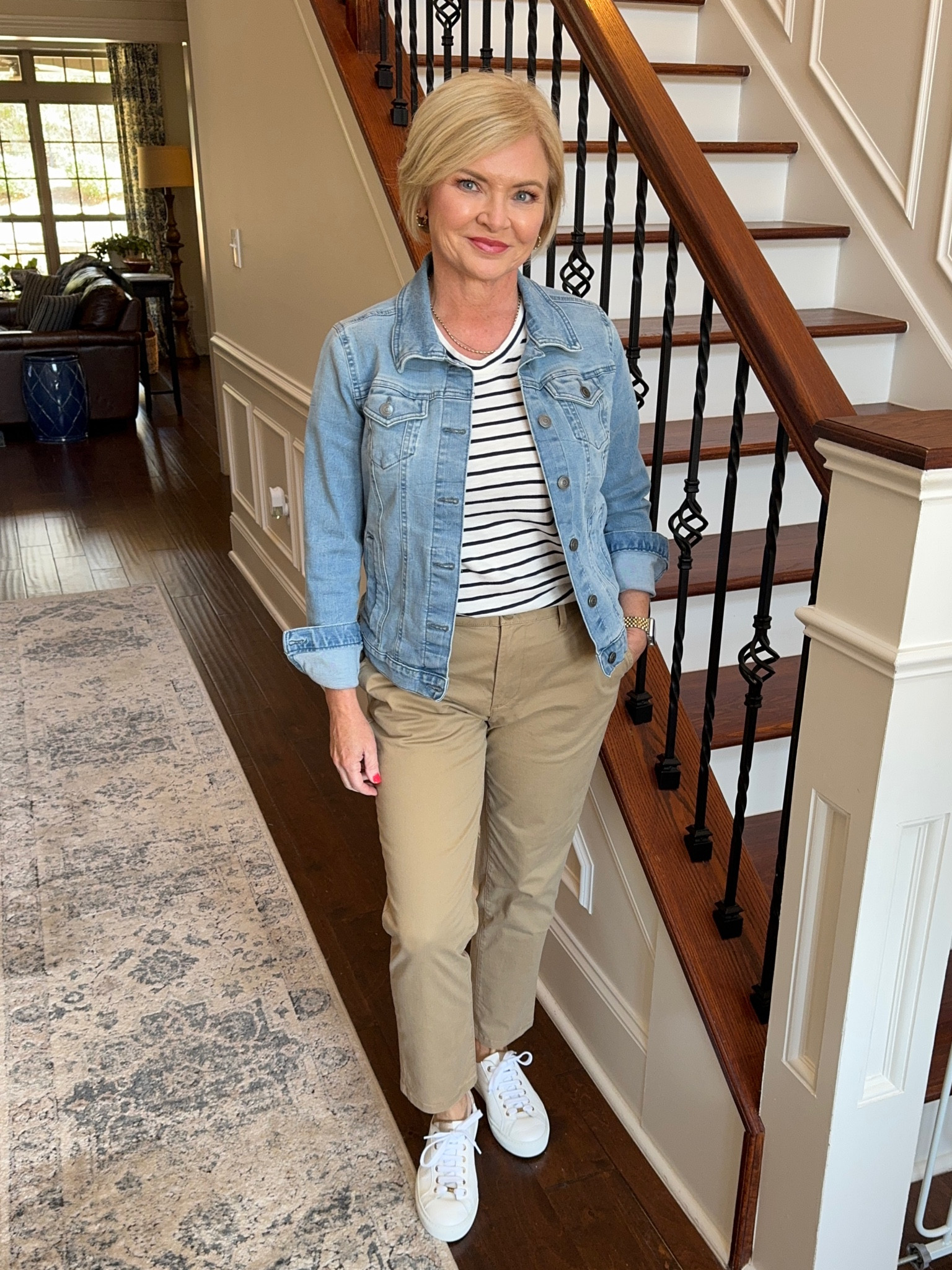 Wearing Small tee, small jacket, 6 khakis

Spring outfit
Casual style
Petite 
Preppy
Classic style
Denim Jacket
Striped tee


#LTKmidsize #LTKover40 #LTKfindsunder50