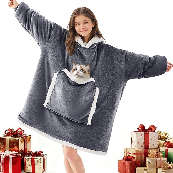 JOYWOO Wearable Blanket Hoodie,Oversized Cat Lovers Sweatshirt Blanket for Adult & Teens,Birthday... | Amazon (US)
