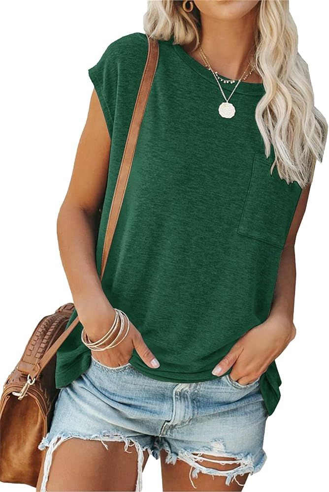 WMZCYXY Womens Tank Top Summer Tops Sleeveless T Shirt Crew Neck Casual Loose Fitting Shirts with... | Amazon (US)