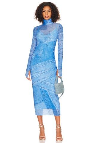 AFRM Shailene Midi Dress in Blue Denim from Revolve.com | Revolve Clothing (Global)