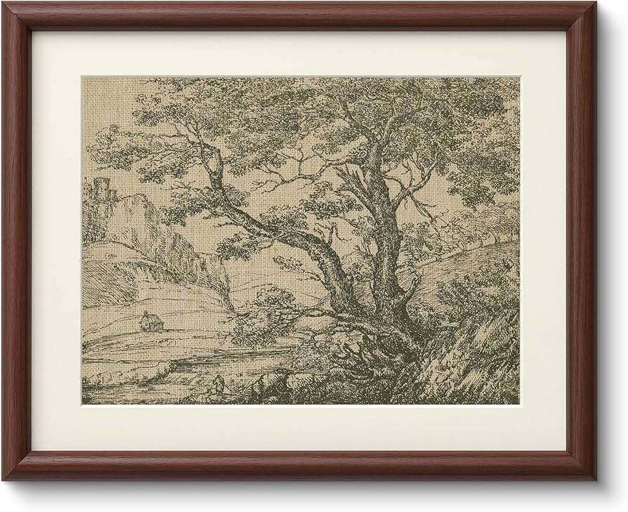 InSimSea Brown Framed Oak Tree Wall Art, Vintage Farmhouse Cottage Landscape Sketch Painting deco... | Amazon (US)