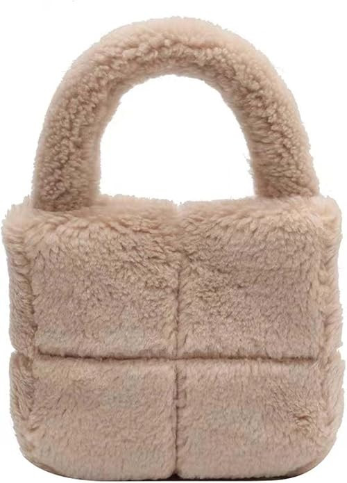 Women's Fluffy Sherpa Mini Tote Bag Fleece Faux Fur Hobo Clutch Purse Cute Plush Handbag with Top... | Amazon (US)
