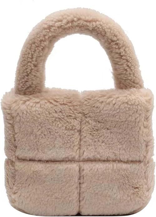 Women's Fluffy Sherpa Mini Tote Bag Fleece Faux Fur Hobo Clutch Purse Cute Plush Handbag with Top... | Amazon (US)