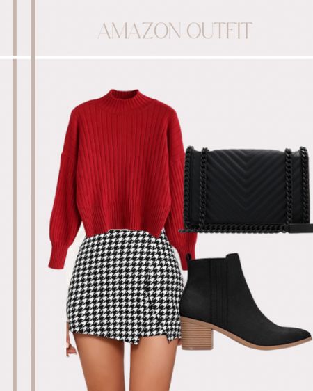 Amazon styled outfit!


Black purse, black boots, ankle boots, houndstooth skort, red sweater, cropped sweater, holiday style, fashion, casual looks. 

#LTKstyletip #LTKunder50 #LTKFind