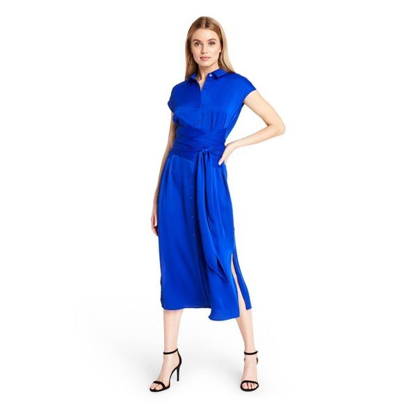 Women's Tie-Front Shirtdress - CUSHNIE for Target (Regular & Plus) Royal Blue | Target