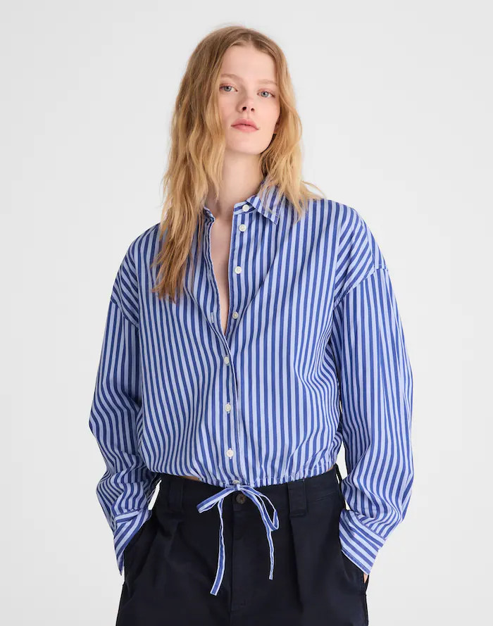 Drawstring Button-Up Shirt in Poplin | Madewell