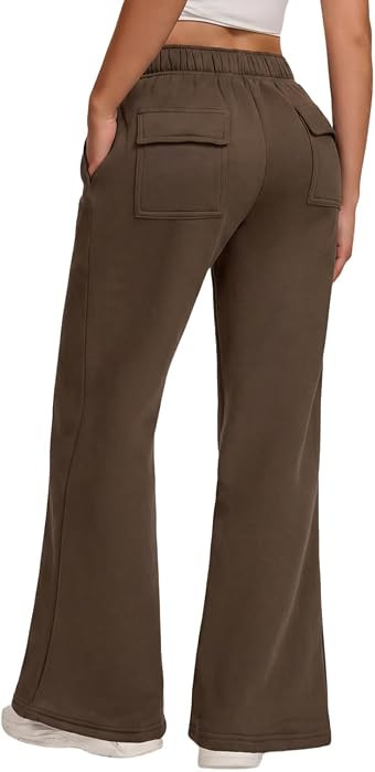 QINSEN Women's Flare Wide Leg Sweatpants Casual Fleece Lined Back Pockets Lounge Sweat Pants | Amazon (US)