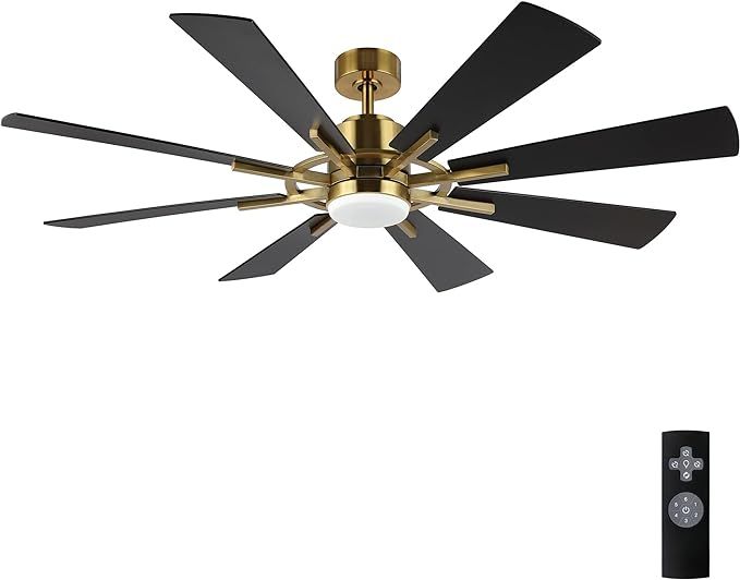 WINGBO 60" DC Ceiling Fan with Lights and Remote Control, Gold and Black Ceiling Fan, 8 Plywood B... | Amazon (US)