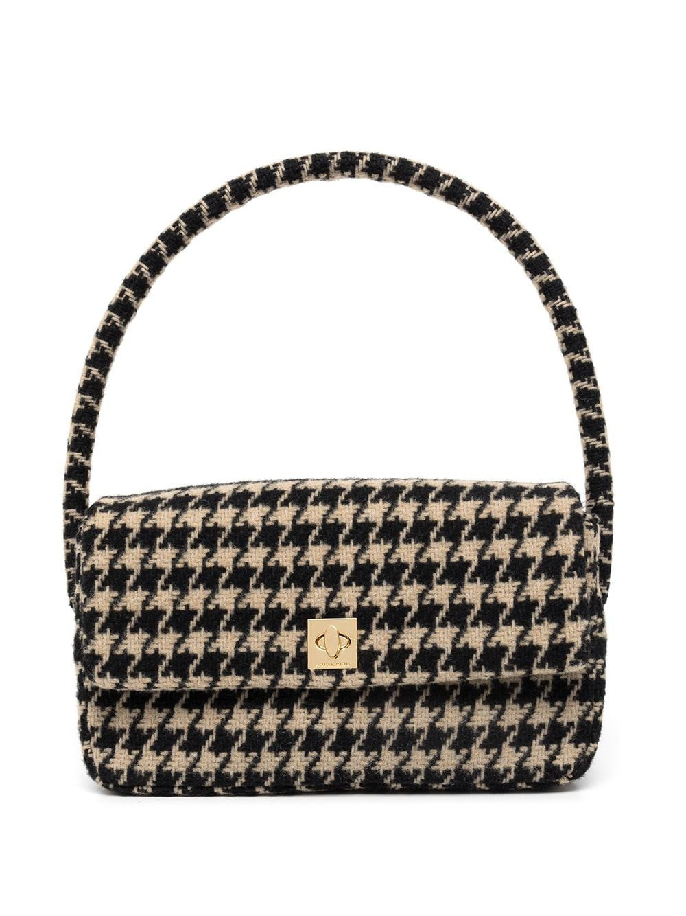 ANINE BING Nico houndstooth logo-clasp shoulder bag - Black | Farfetch Global