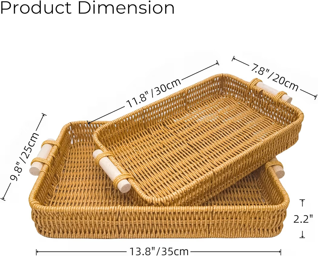GIB Rectangular Rattan Serving Trays with Handles, Small Woven Poly Wicker Baskets Trays for Coff... | Amazon (US)
