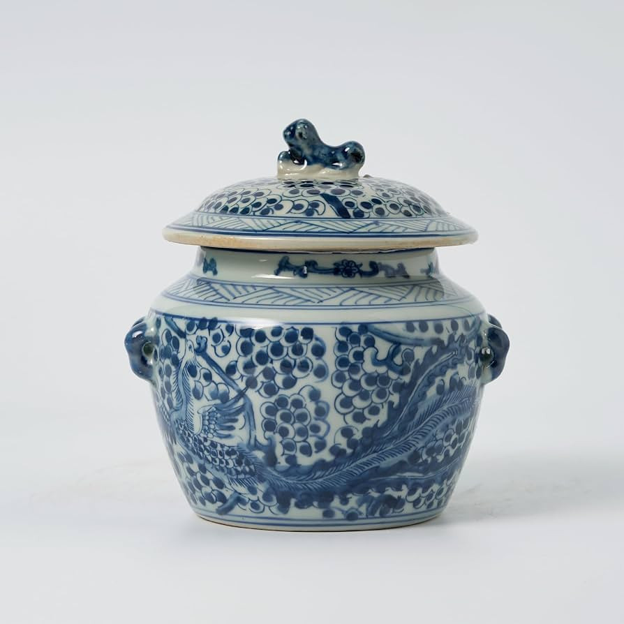 Blue & White Floral Jar 6" w/Lid Decorative Ginger Jar Centerpiece Tea Storage Candy Jar Home Dec... | Amazon (US)