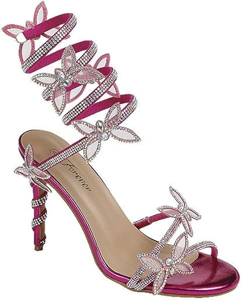 Forever Link Women Rhinestone Butterfly Wrap up Stiletto Heel Sandals | Amazon (US)