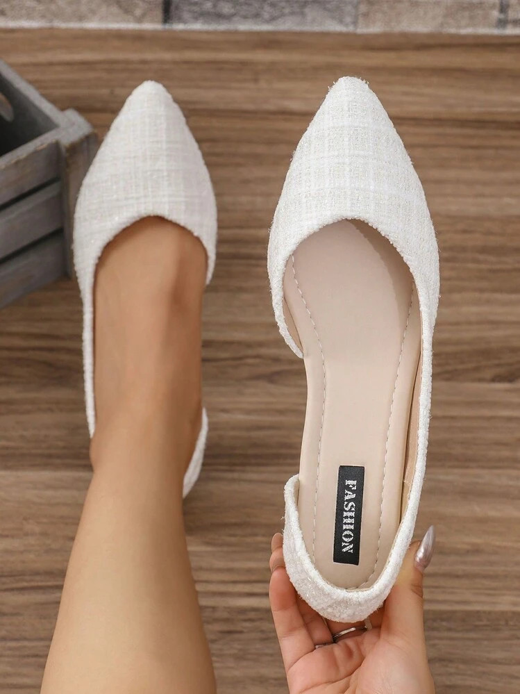 Women's Spring/Summer New Low Vamp Pointed Toe Flat Shoes, Side Hollow, Multi-Color, Simple, Woolen Fabric, Plus Size, Versatile, Fashionable, Comfortable, Soft Bottom Walking Shoes | SHEIN