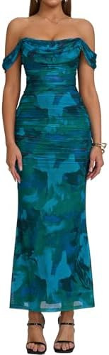 KUTUMAI Off The Shoulder Maxi Long Dress Corset Ruched Bodycon Formal Wedding Guest Dresses for W... | Amazon (US)