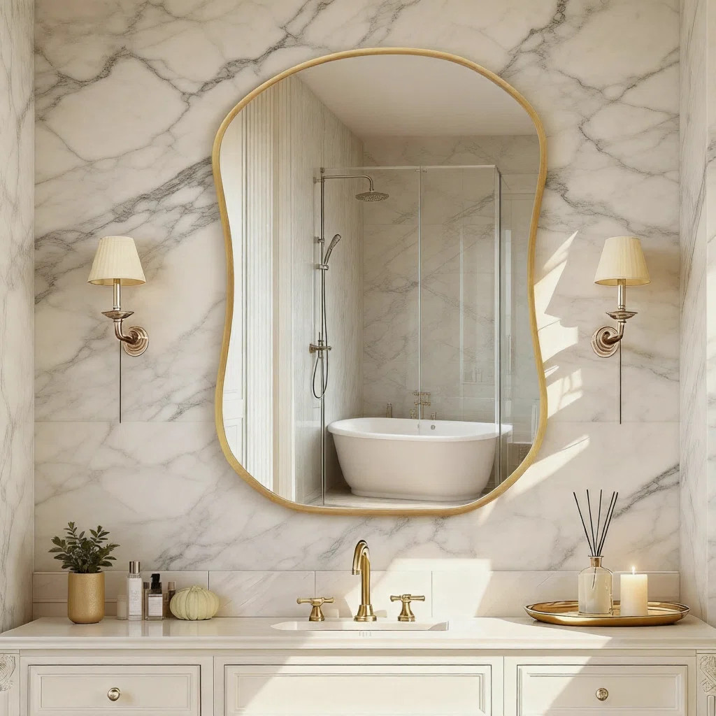 Contemporary Asymmetric Wall Mirror with Concave Edges for Bathroom Vanity, Living Room Decor | Wayfair North America