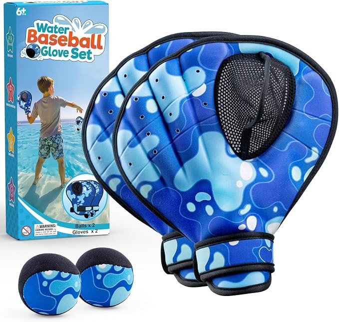 Water Baseball Gloves Bouncing Ball Set, Toys for Pool Beach Lake | 2 Baseball Style Glove for Ca... | Amazon (US)