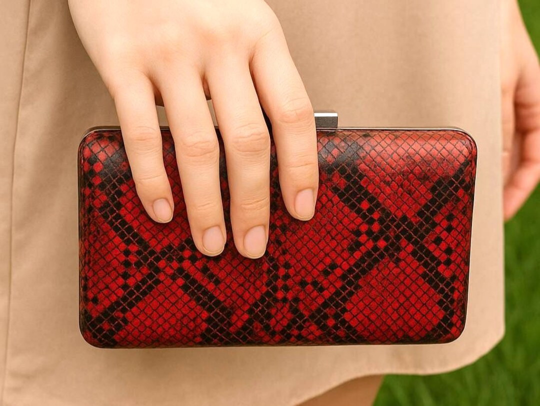 Red Leopard Leather Clutch , Crystal Frame Evening Bag - David Ross - Etsy | Etsy (US)