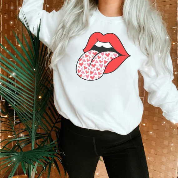 Valentines Sweatshirt Valentine Sweatshirt Tongue Out Lips | Etsy | Etsy (US)